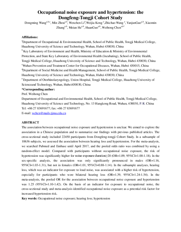 OccupationalnoiseexposureandhypertensiontheDongfengTongjiCohortStudy