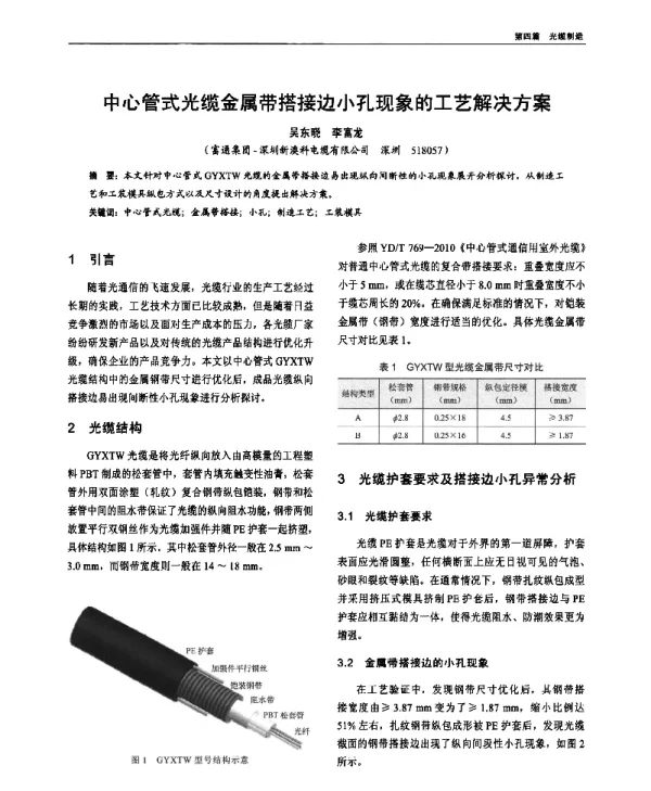 中心管式光缆金属带搭接边小孔现象的工艺解决方案