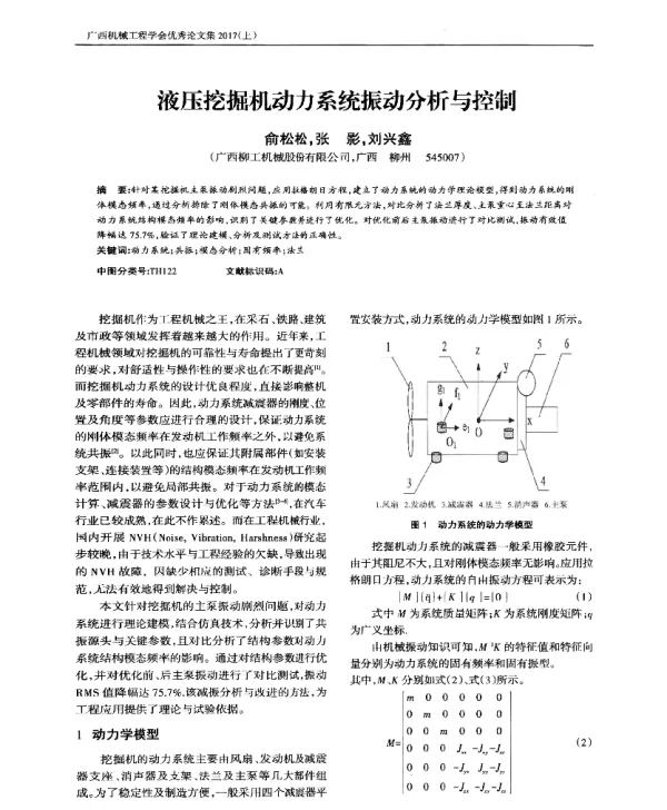 液压挖掘机动力系统振动分析与控制