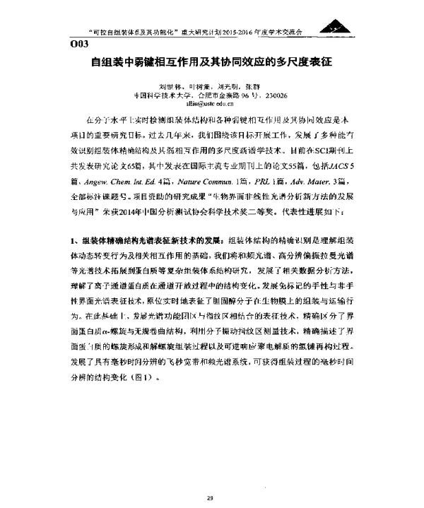 自组装中弱键相互作用及其协同效应的多尺度表征