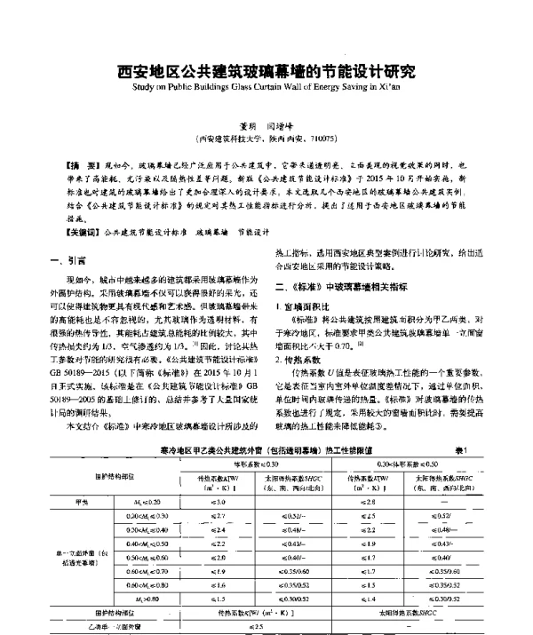 西安地区公共建筑玻璃幕墙的节能设计研究