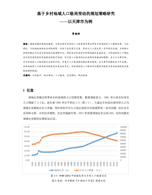 基于乡村地域人口格局变动的规划策略研究--以天津市为例