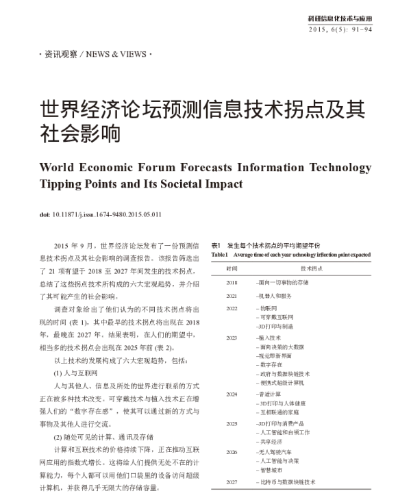 世界经济论坛预测信息技术拐点及其社会影响