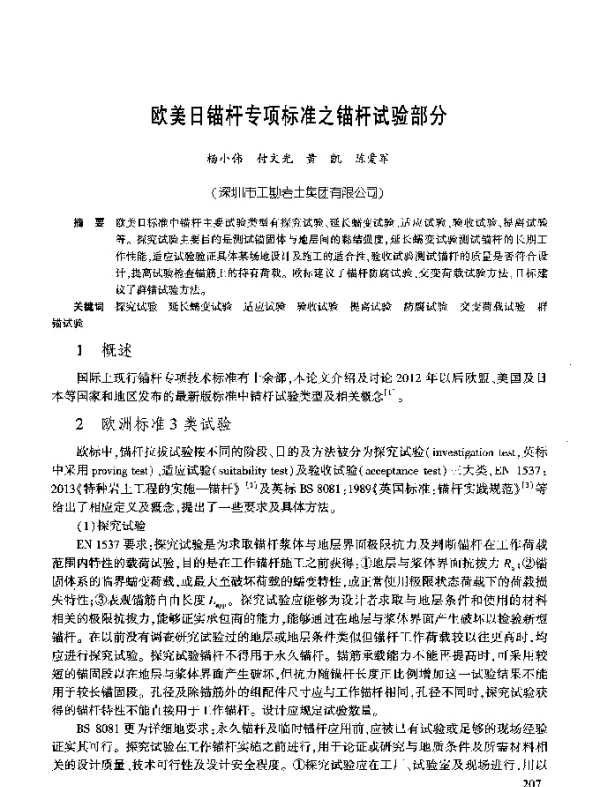 欧美日锚杆专项标准之锚杆试验部分