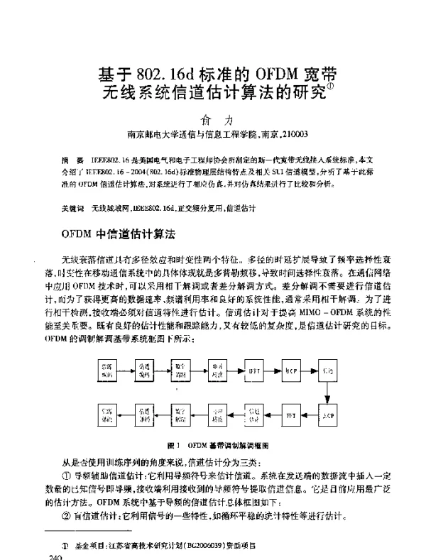 基于802.16d标准的OFDM宽带无线系统信道估计算法的研究