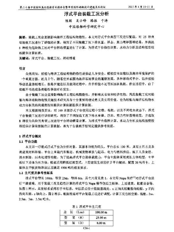 浮式平台装载工况分析