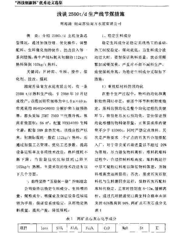 浅谈2500td生产线节煤措施