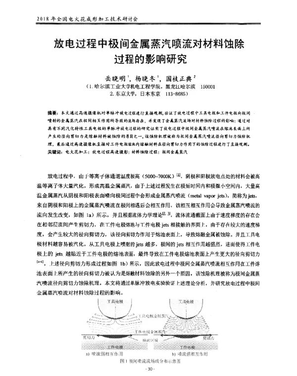 放电过程中极间金属蒸汽喷流对材料蚀除过程的影响研究
