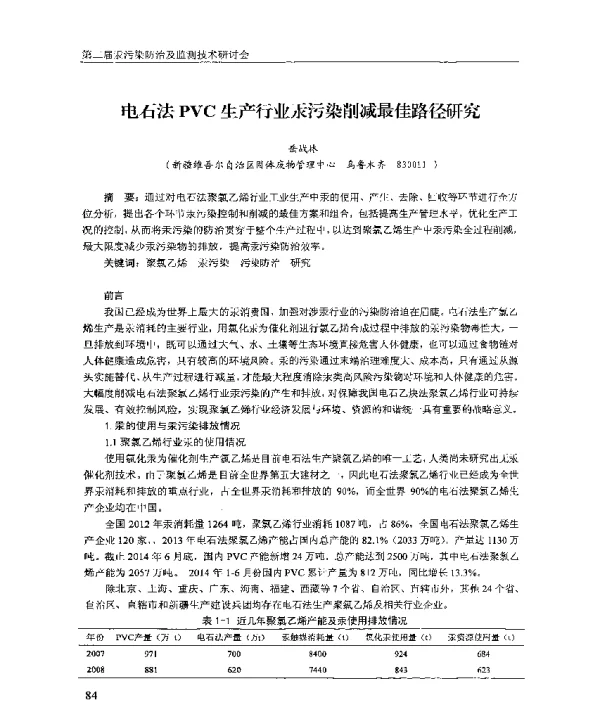 电石法PVC生产行业汞污染削减最佳路径研究