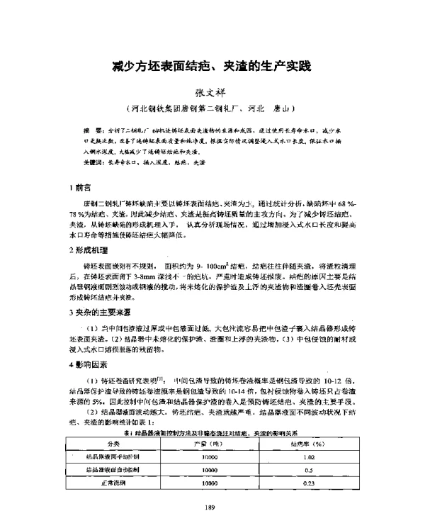 减少方坯表面结疤、夹渣的生产实践