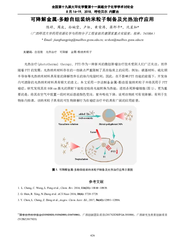 可降解金属-多酚自组装纳米粒子制备及光热治疗应用