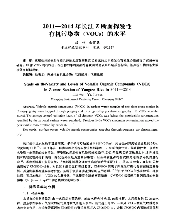 20112014年长江Z断面挥发性有机污染物(VOCs)的水平