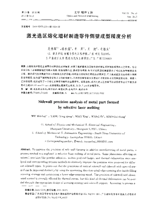 激光选区熔化增材制造零件侧壁成型精度分析
