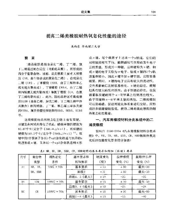 提高二烯类橡胶耐热氧老化性能的途径