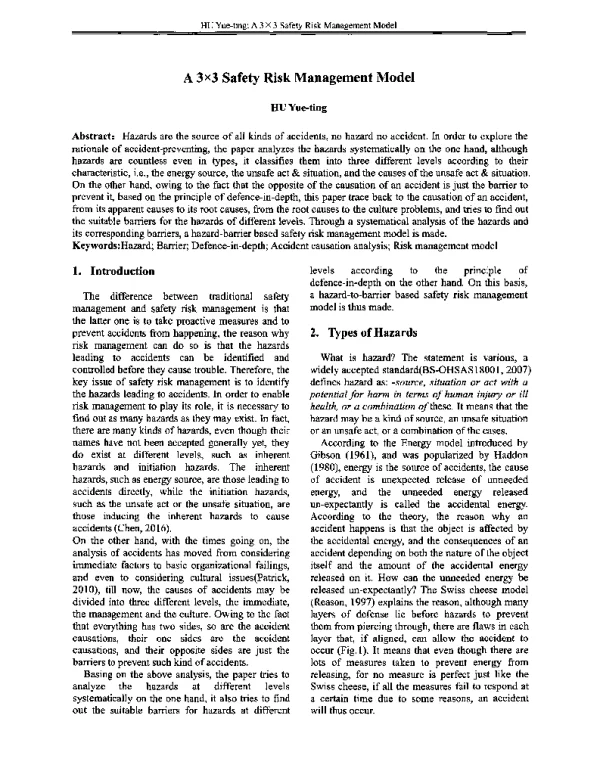 A3×3SafetyRiskManagementModel
