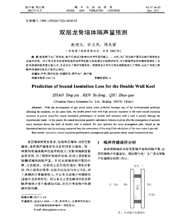双层龙骨墙体隔声量预测