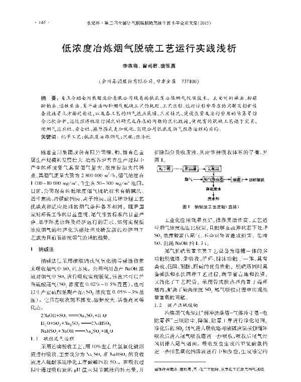 低浓度冶炼烟气脱硫工艺运行实践浅析