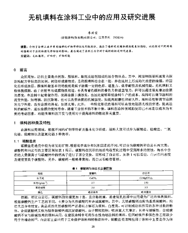 无机填料在涂料工业中的应用及研究进展
