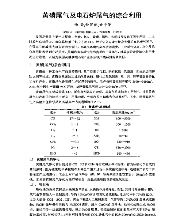 黄磷尾气及电石炉尾气的综合利用