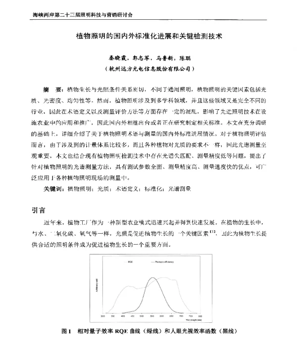 植物照明的国内外标准化进展和关键检测技术
