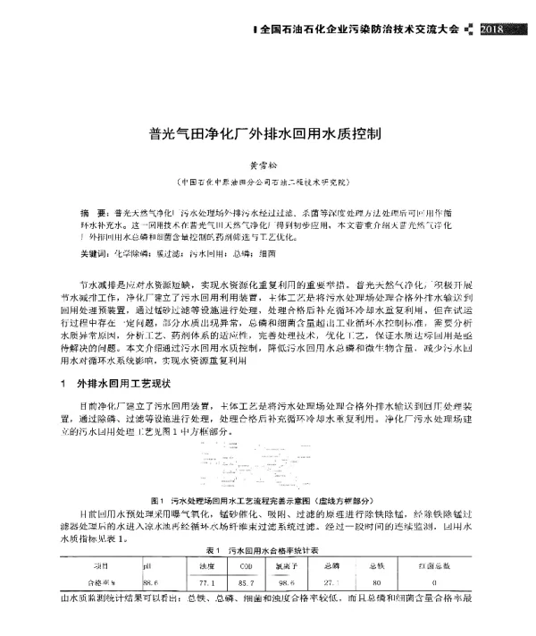 普光气田净化厂外排水回用水质控制