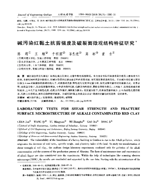 碱污染红黏土抗剪强度及破裂面微观结构特征研究