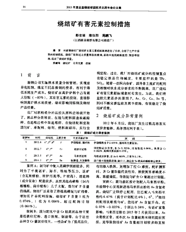 烧结矿有害元素控制措施