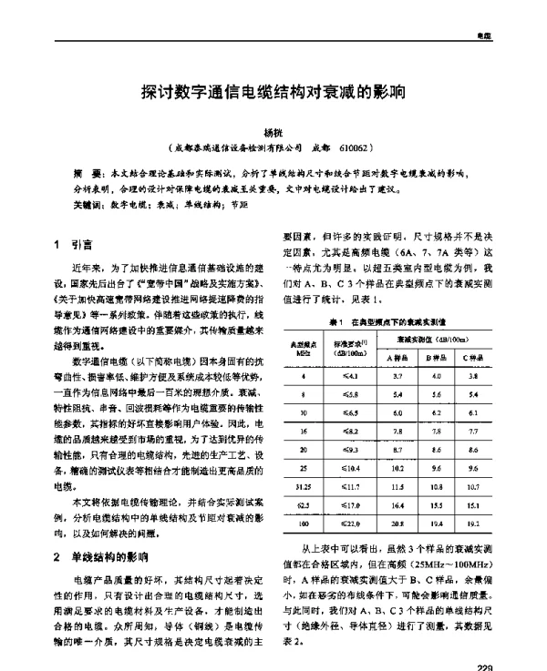探讨数字通信电缆结构对衰减的影响