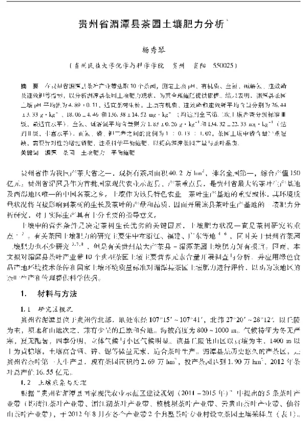贵州省湄潭县茶园土壤肥力分析