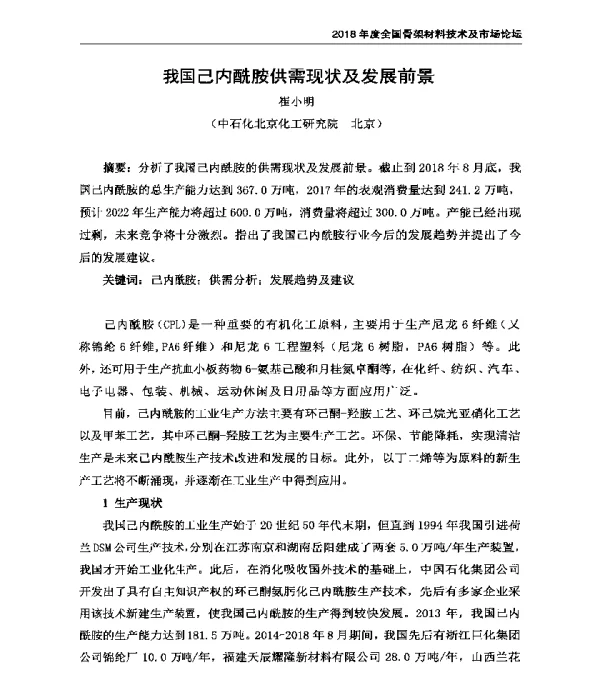 我国己内酰胺供需现状及发展前景