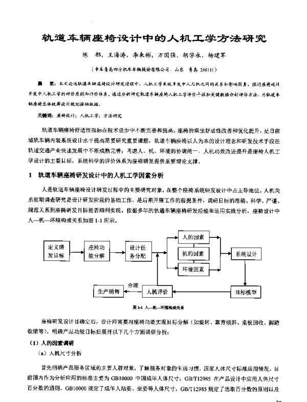 轨道车辆座椅设计中的人机工学方法研究
