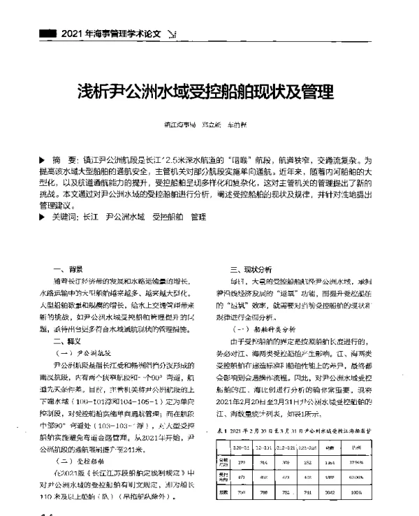 浅析尹公洲水域受控船舶现状及管理