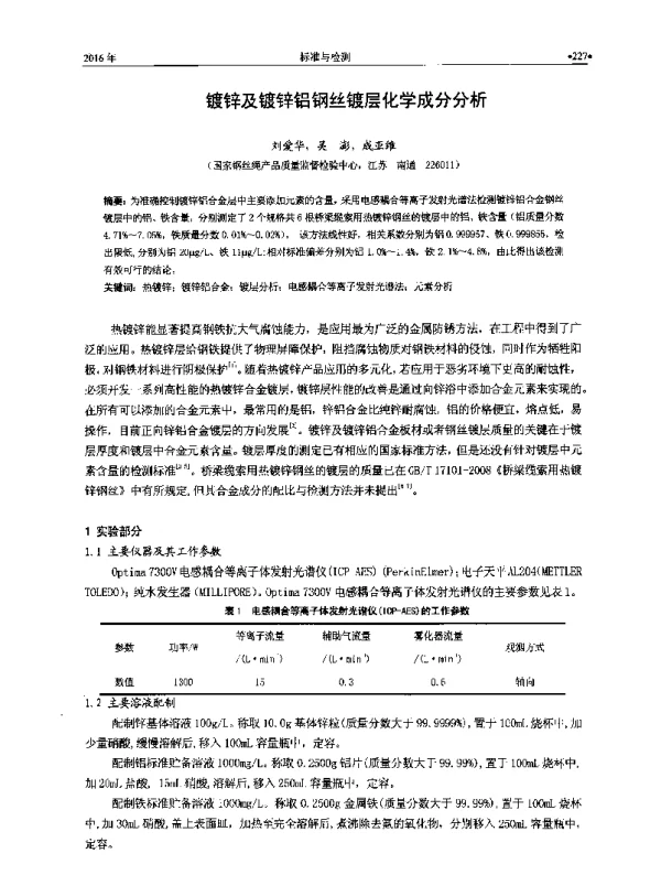 镀锌及镀锌铝钢丝镀层化学成分分析
