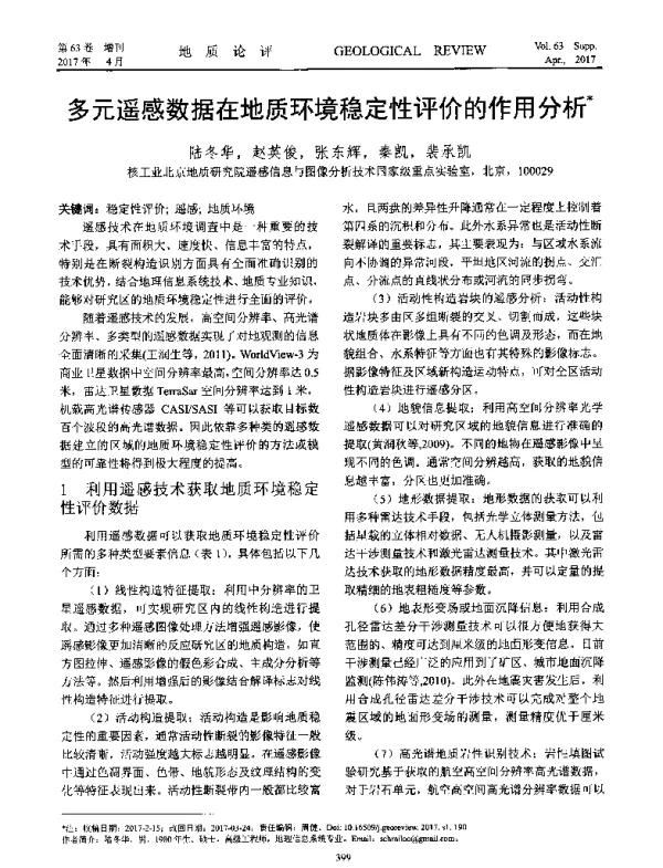 多元遥感数据在地质环境稳定性评价的作用分析