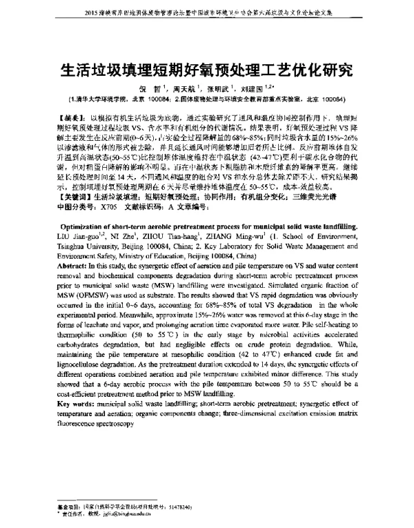 生活垃圾填埋短期好氧预处理工艺优化研究