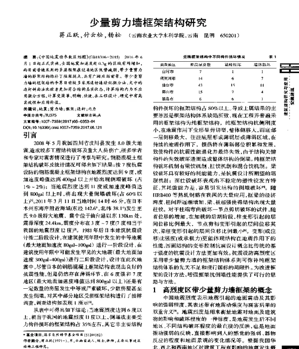 少量剪力墙框架结构研究