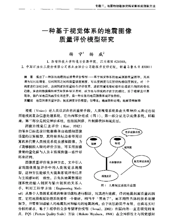 一种基于视觉体系的地震图像质量评价模型研究