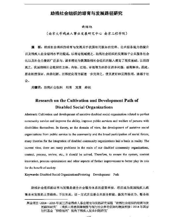 助残社会组织的培育与发展路径研究