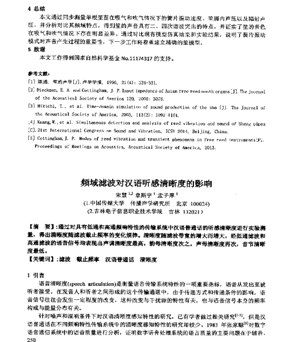 频域滤波对汉语听感清晰度的影响