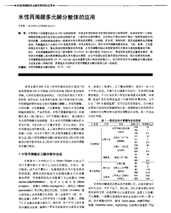 水性丙烯酸多元醇分散体的应用
