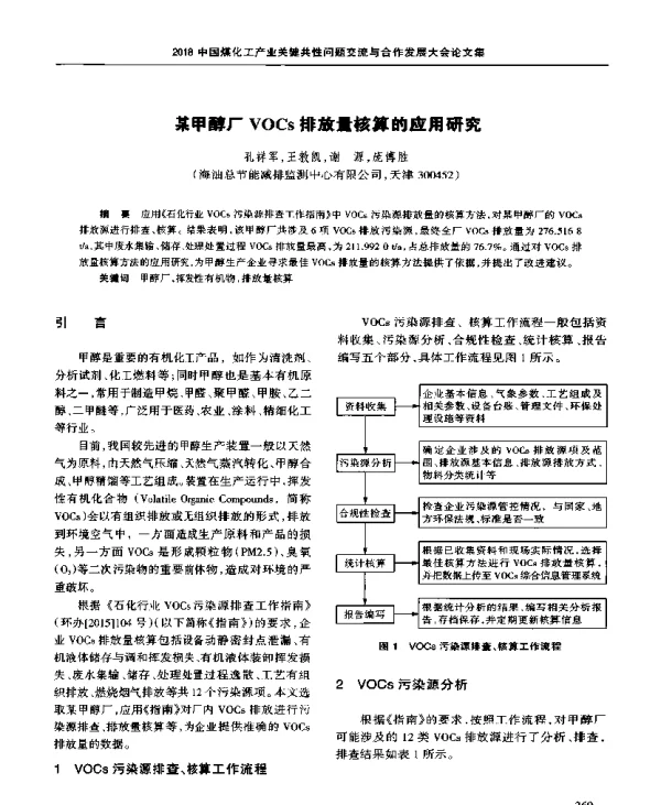 某甲醇厂VOCs排放量核算的应用研究
