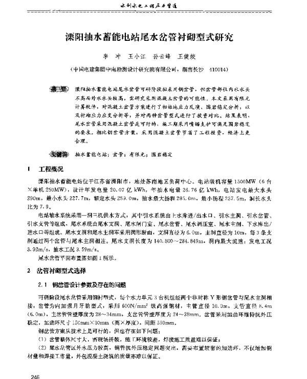 溧阳抽水蓄能电站尾水岔管衬砌型式研究