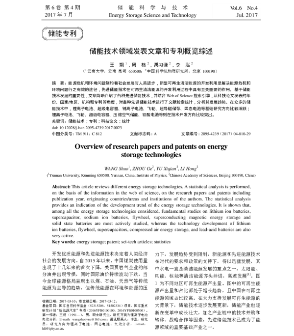 储能技术领域发表文章和专利概览综述_王朔