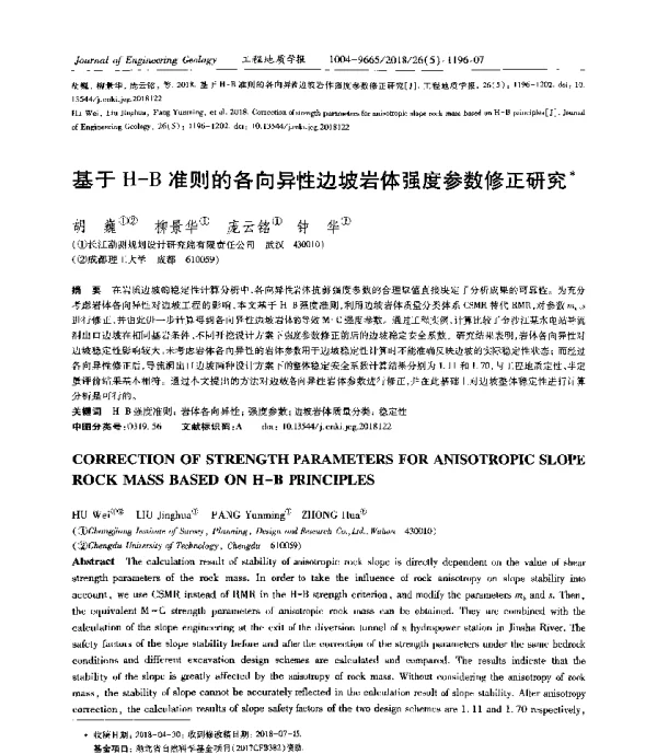 基于H-B准则的各向异性边坡岩体强度参数修正研究