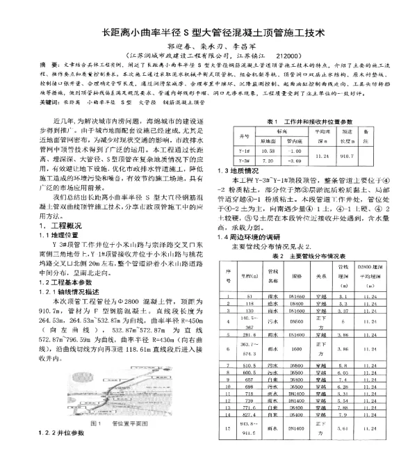 长距离小曲率半径S型大管径混凝土顶管施工技术