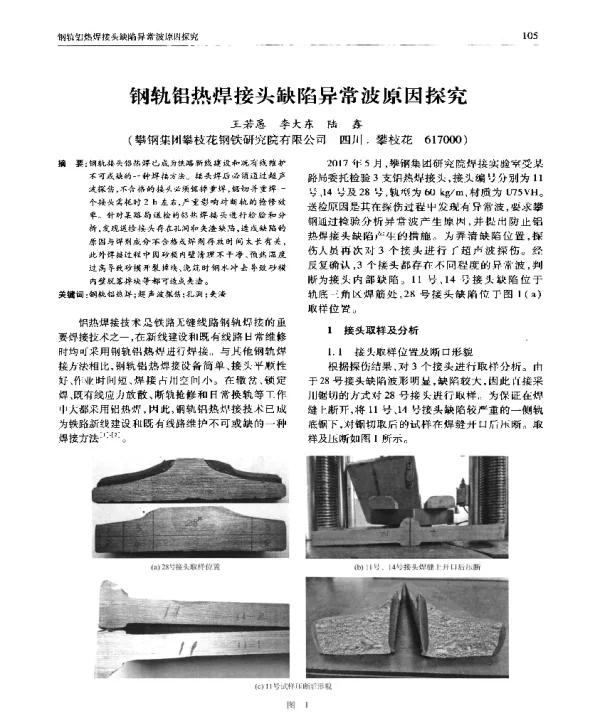 钢轨铝热焊接头缺陷异常波原因探究