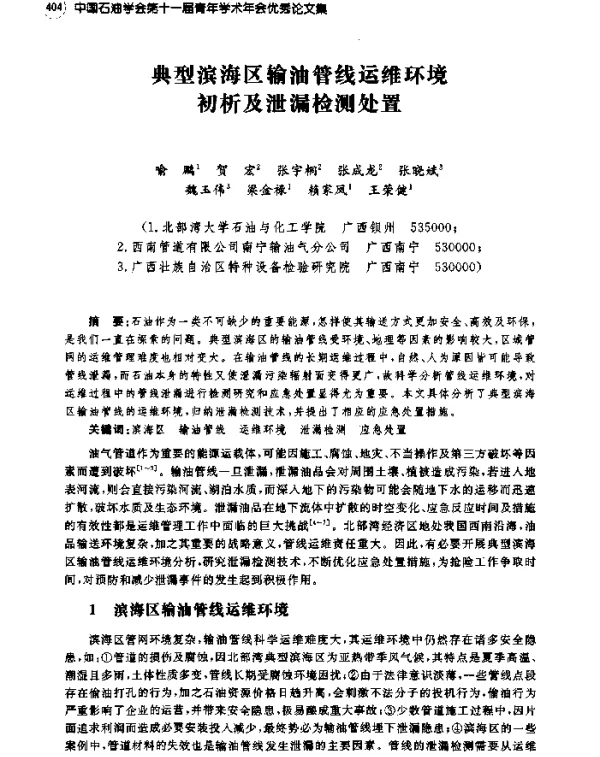 典型滨海区输油管线运维环境初析及泄漏检测处置