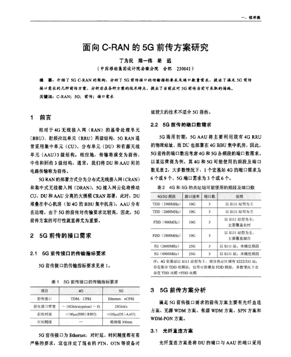 面向C-RAN的5G前传方案研究