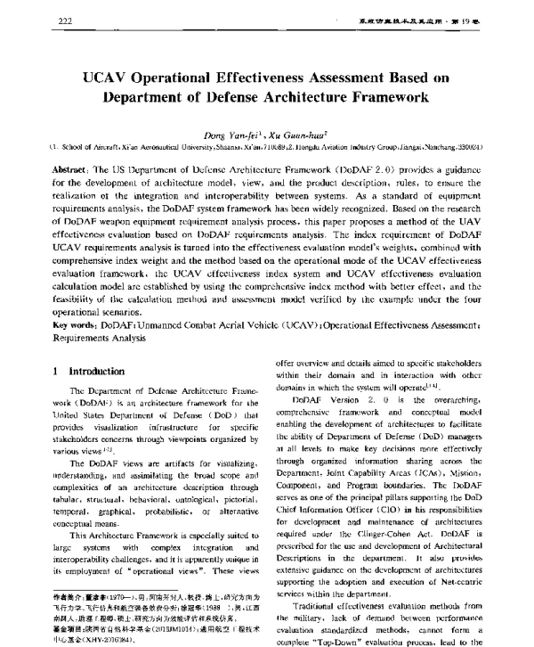 UCAVOperationalEffectivenessAssessmentBasedonDepartmentofDefenseArchitectureFramework