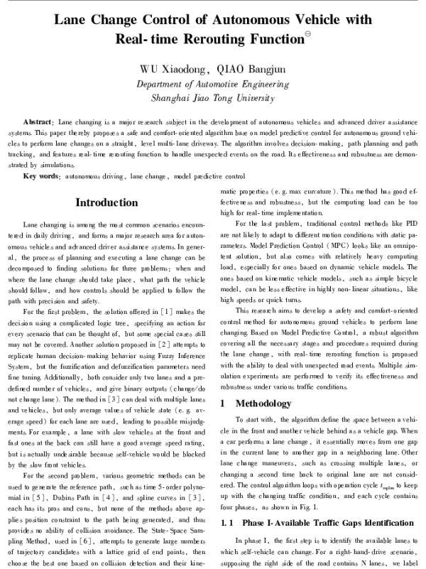 LaneChangeControlofAutonomousVehiclewithReal-timeReroutingFunction